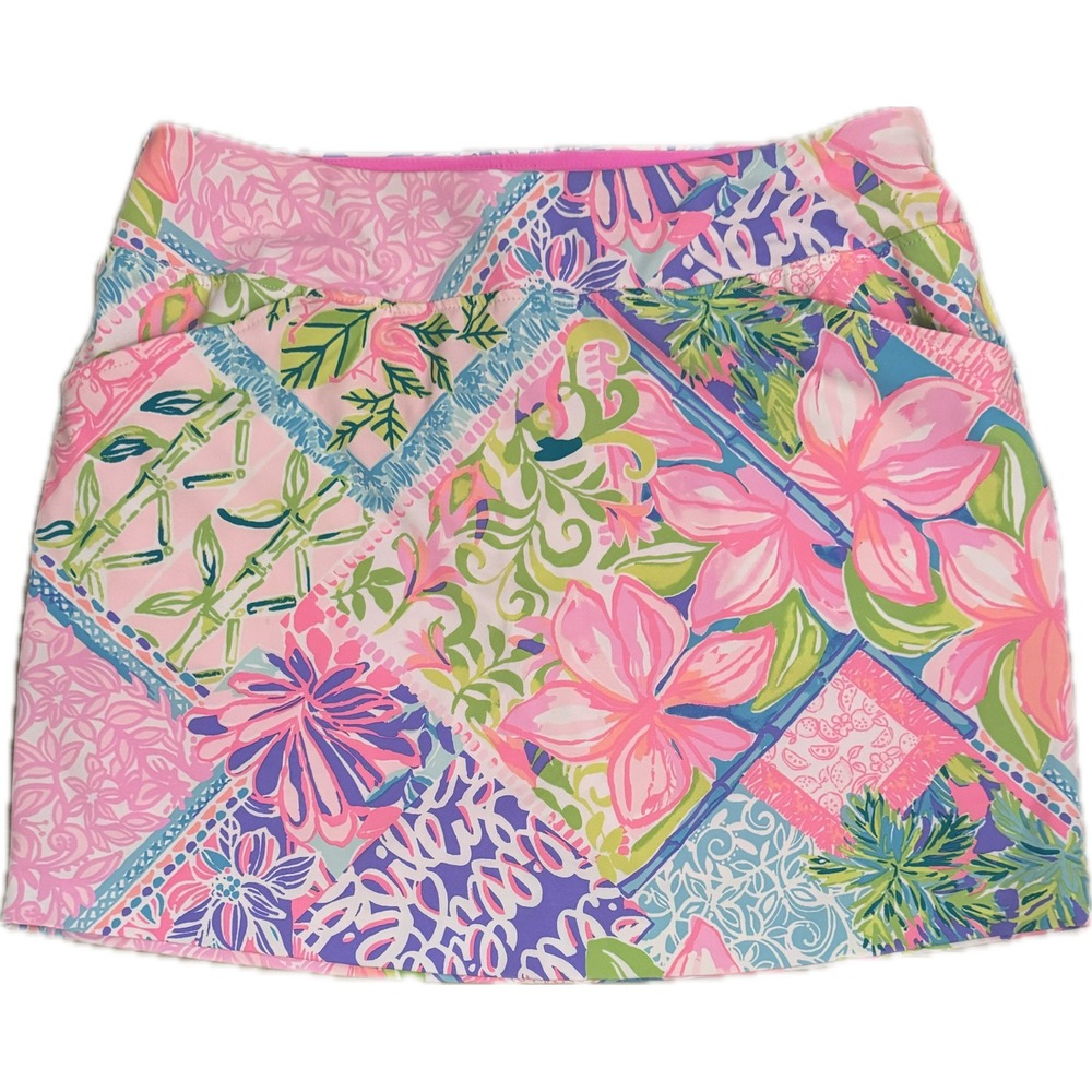 Lilly Pulitzer Luxletic Skort Size 12 Pink Floral Patchwork Golf Tennis Skirt